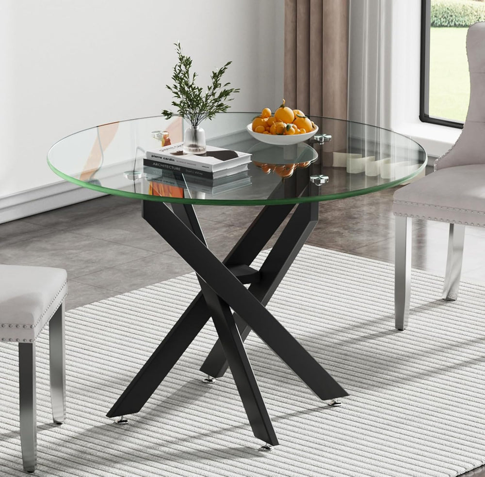 Henf 5 Piece Round Glass Dining Table Set, Modern Black Kitchen Dining Room T...