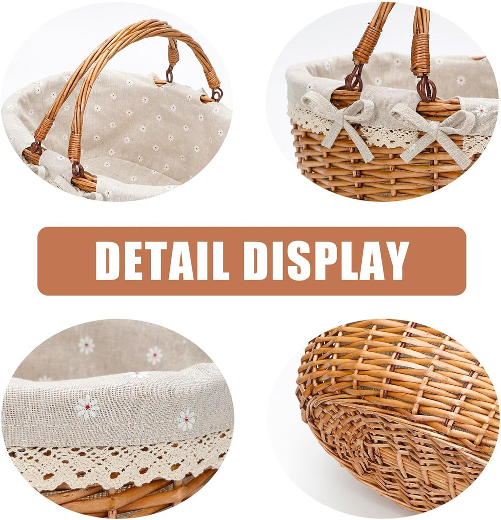 Good GAIN Wicker Picnic Basket w/Fold Handles,Willow Empty Baskets,Cream