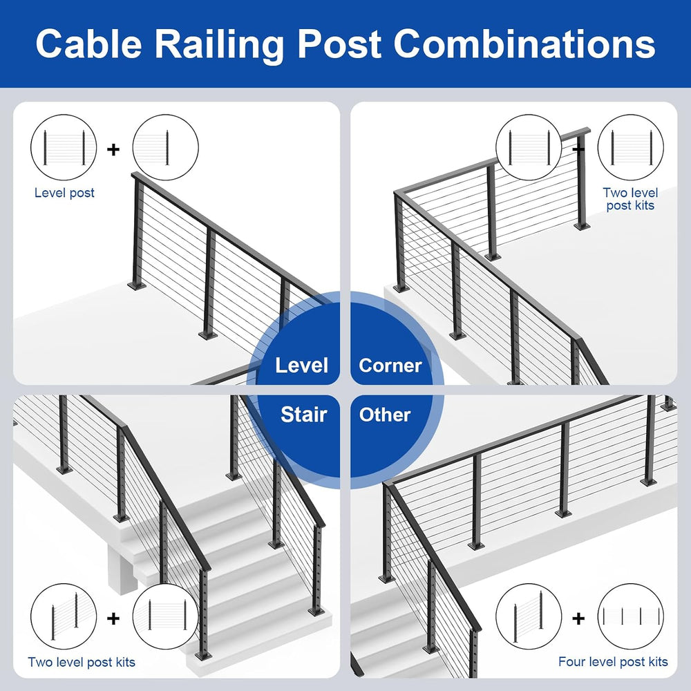 BLIKA 12FT-20FT Complete Set 36" Cable Railing Post Kit