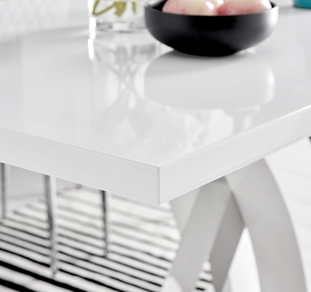 Furniturebox UK Atlanta Modern Rectangle Chrome Metal White High Gloss Dining...