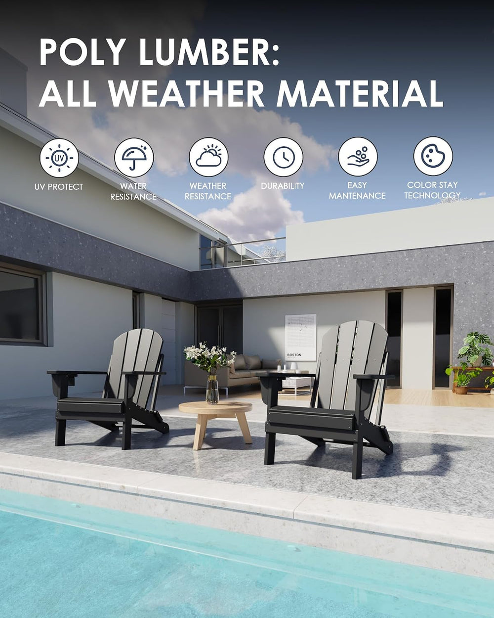 Folding Adirondack Chairs Set of 2, All-Weather Resistant HDPE Patio Firepit ...