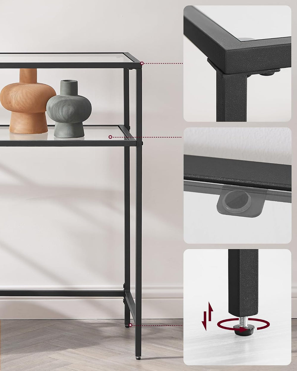 VASAGLE 39.4 Inchs Console Sofa Table, Tempered Glass, 2 Shelves