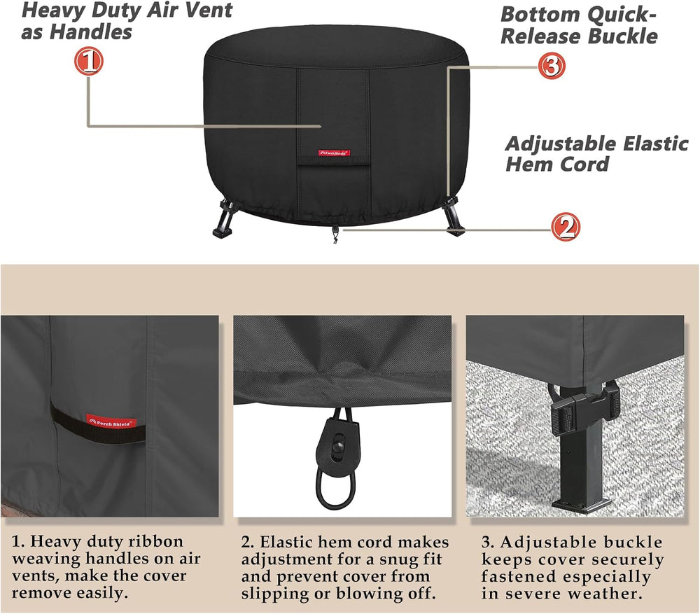 Porch Shield Fire Pit Cover - Waterproof 600D Heavy Duty Fade Resistant Round...