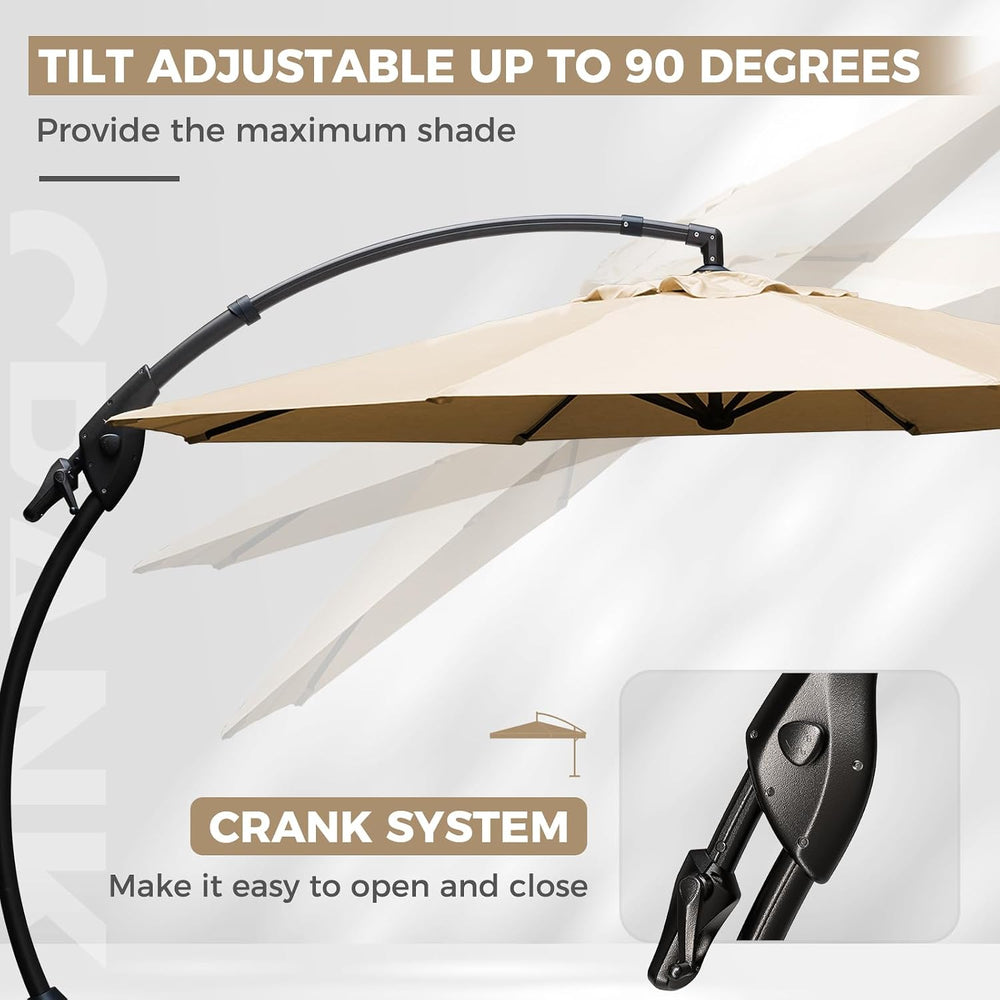 Grand patio 12FT Sunbrella Cantilever Round Umbrella with Base, Flax