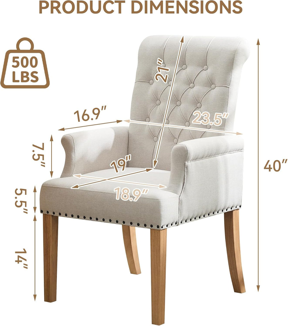 WUTUTUEE Fabric Dining Chair with Arms, Upholstered Tufted High Back Dining R...