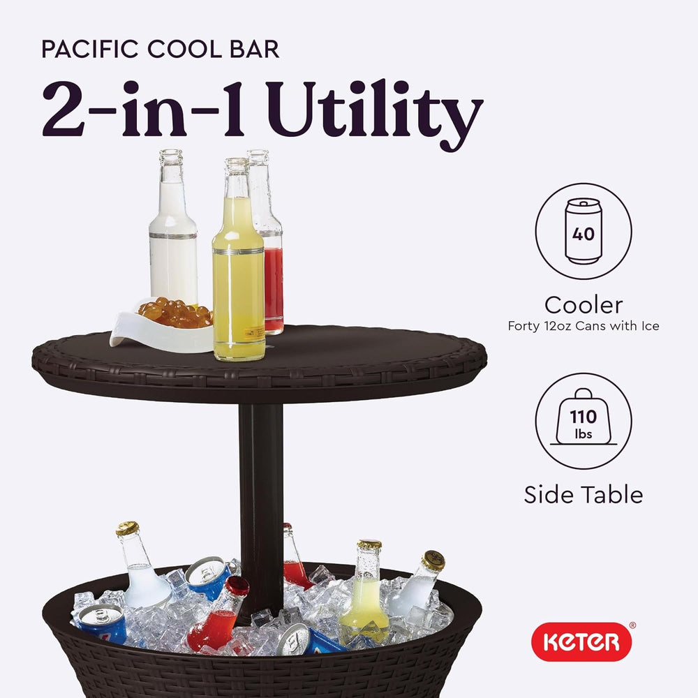 Keter Pacific Cool Bar Outdoor Patio Furniture and Hot Tub Side Table with 7....