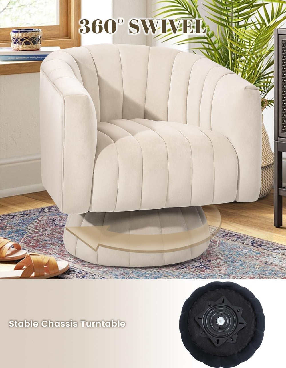 Kromax Swivel Accent Chair Set of 2, Modern 360° Swivel Barrel Chair, Beige