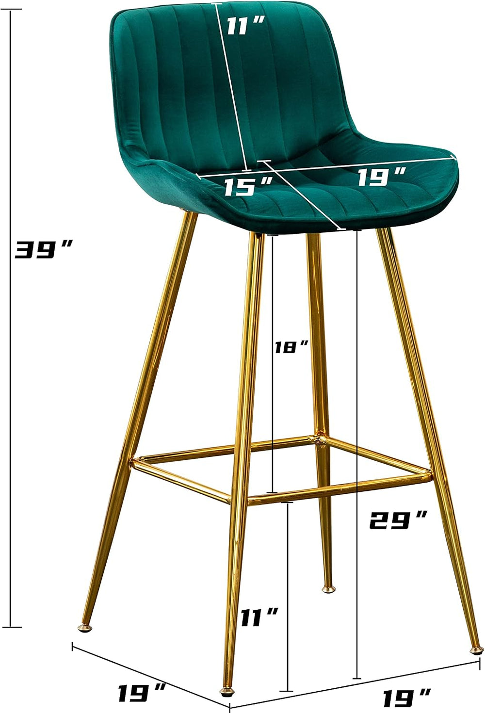 Sidanli Velvet Barstools Set of 2, Green Bar Height Chairs Set of 2 with Gold...