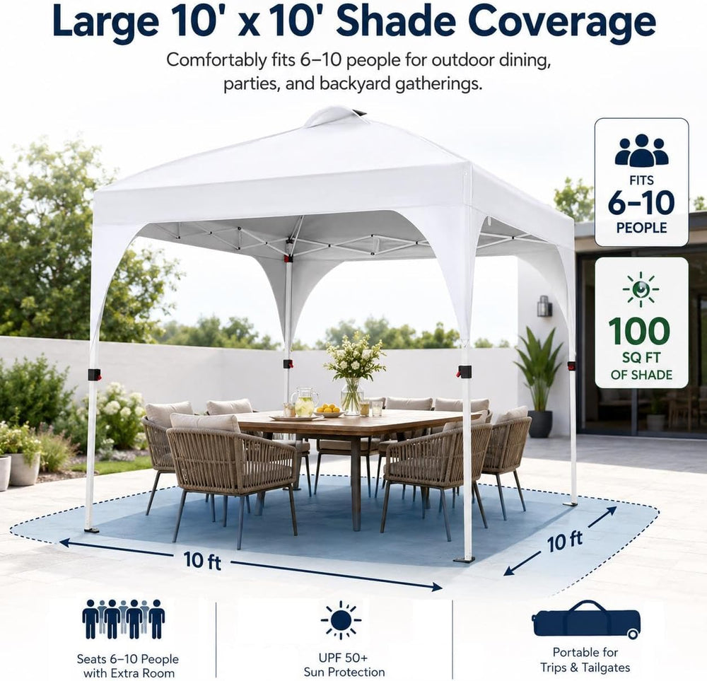 Yaheetech 10x10ft Pop Up Canopy Tent Built-in Solar LED Lights UPF 50+, Wht
