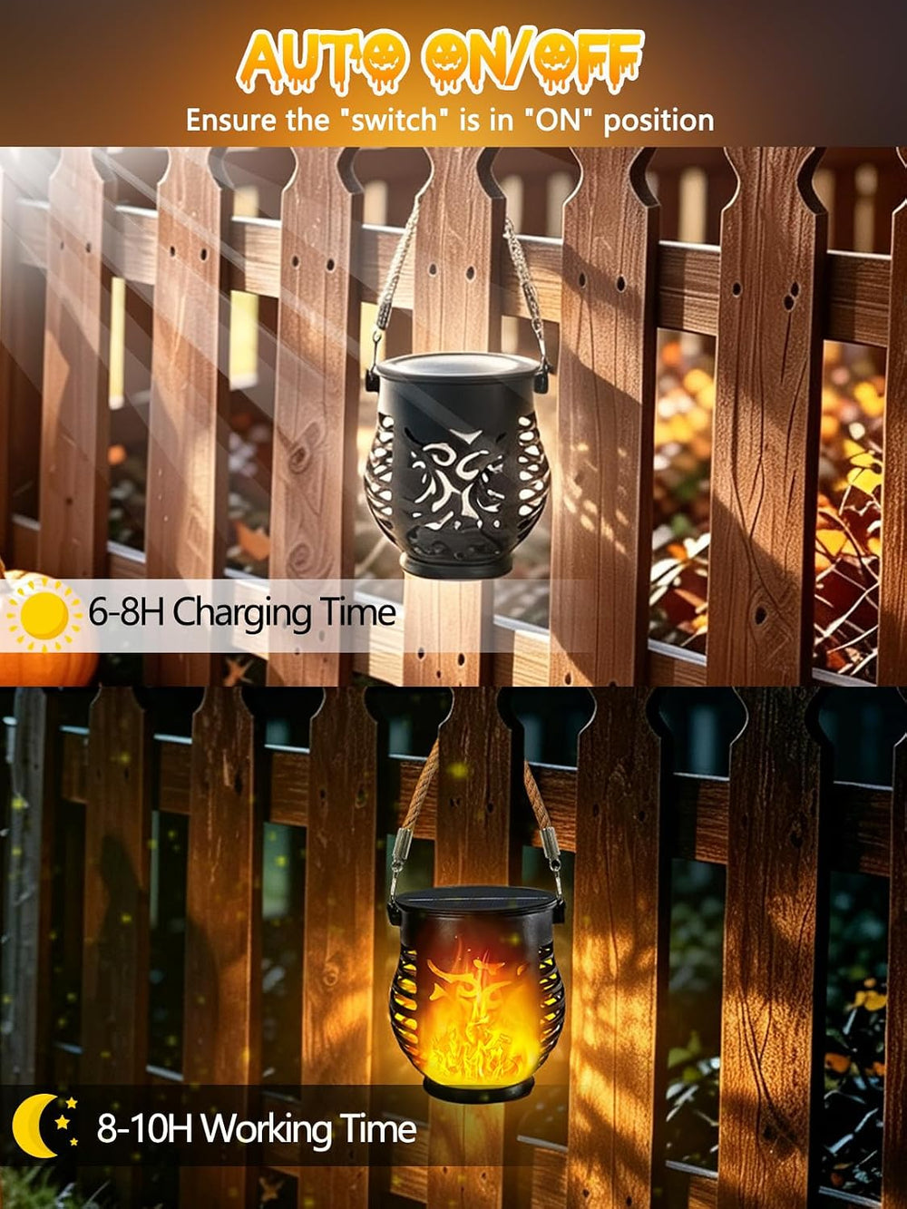 4 Pack Solar Lanterns Outdoor Waterproof Flickering Flame Halloween Lights