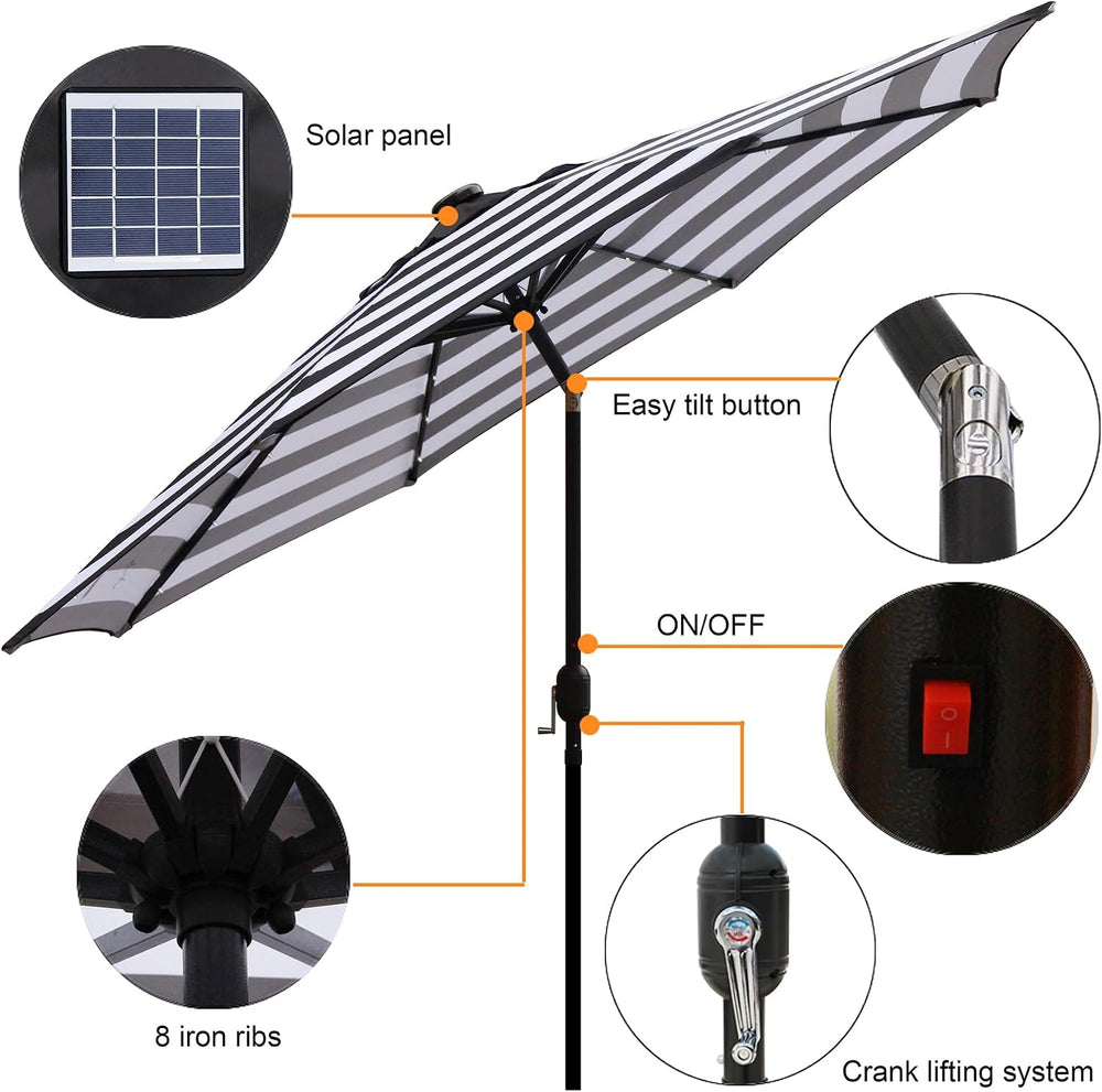 Blissun 9 ft Solar Umbrella 32 LED Lighted Patio Umbrella Table Market Umbrel...