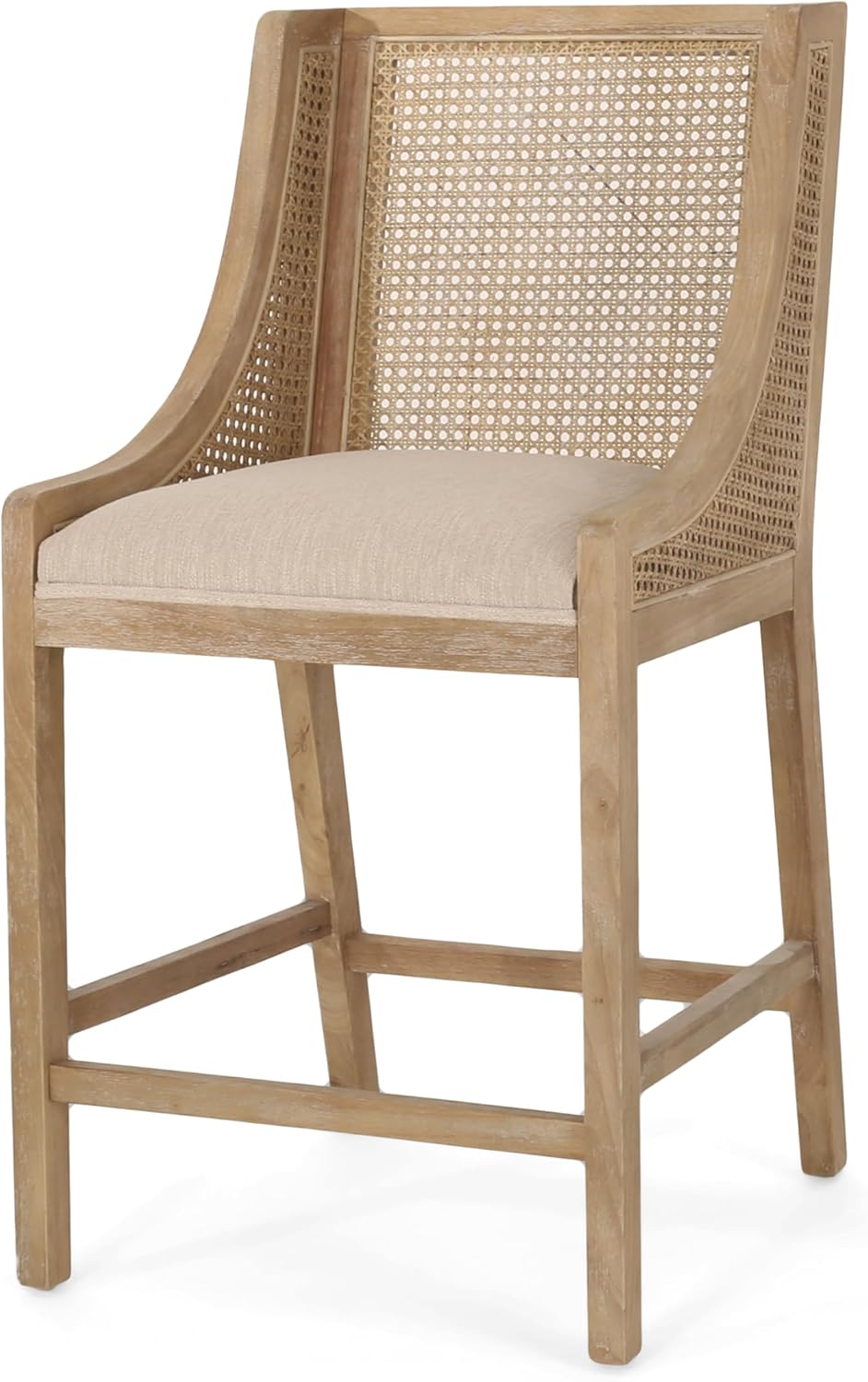 Merax 25.5" Fabric Upholstered Wood and Cane Counter Stools with Backres...