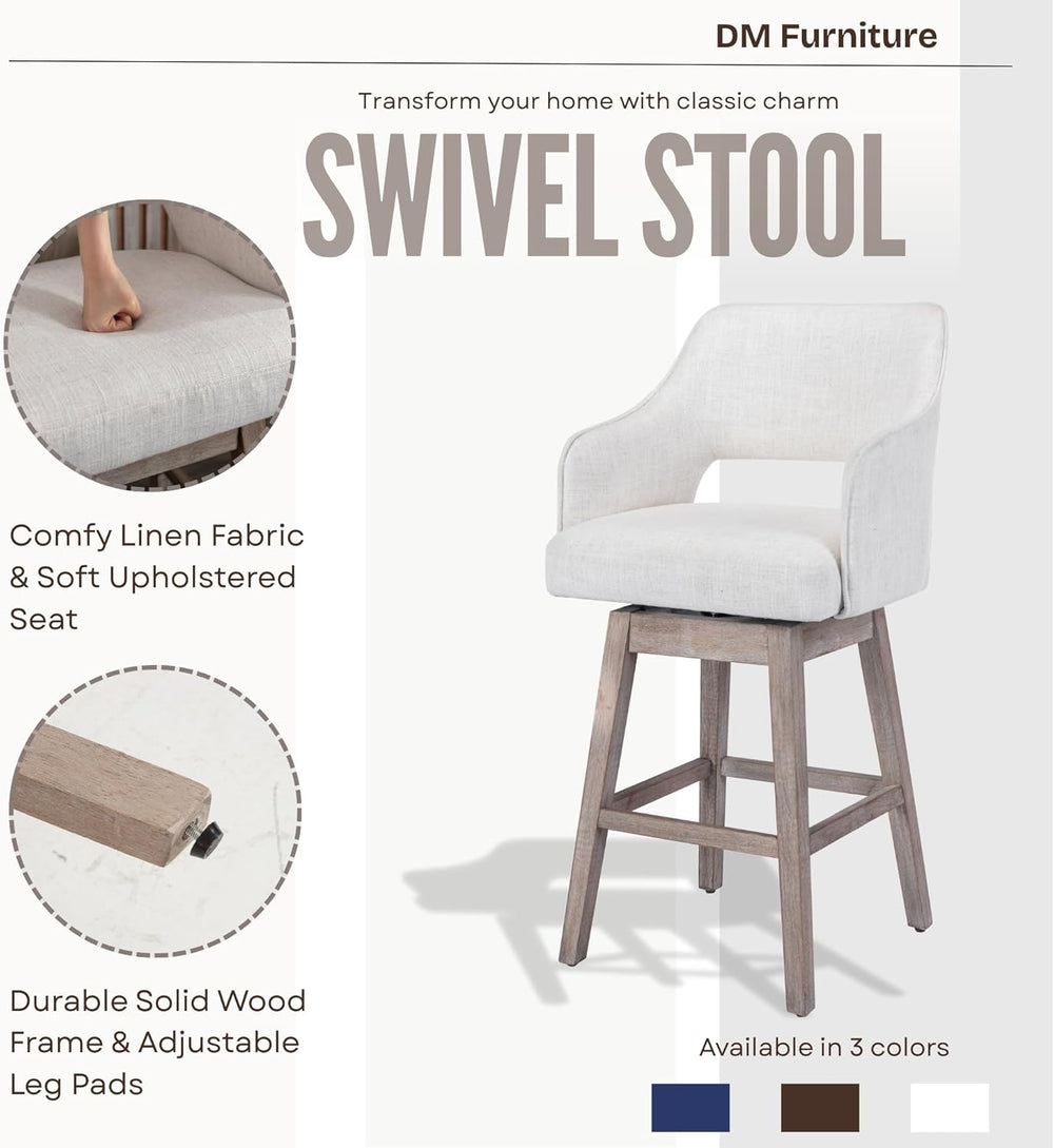 27 inch Swivel Counter Height Bar Stools for Home Kitchen, Set of 4 Linen Fab...