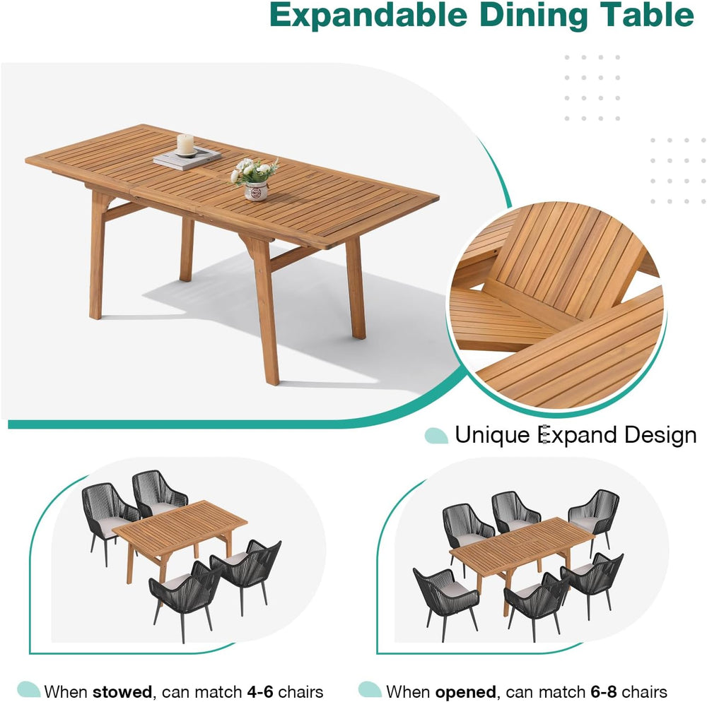 Patiorama 7 Piece Outdoor Dining Set, 55"-71" Wood Expandable Table...