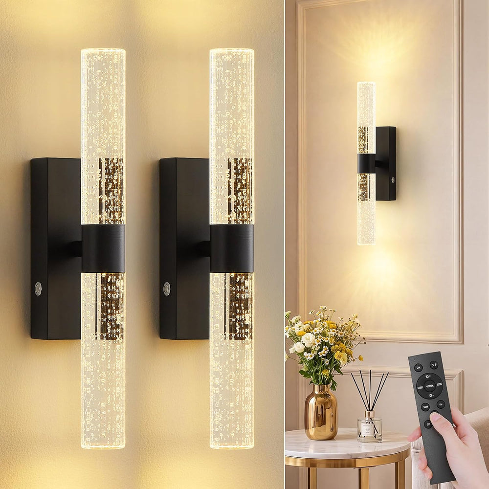 Battery Operated Wall Sconces Set of 2, 12000mAh Black Rechargeable Wall Ligh...