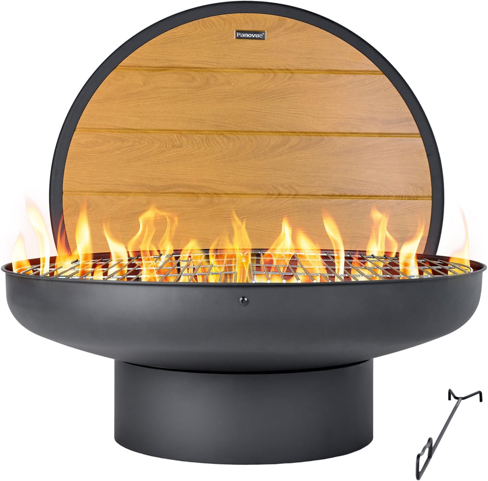 Panovue 32 Inch Fire Pit with 2 Cooking Grills, Spark Screen and Poker