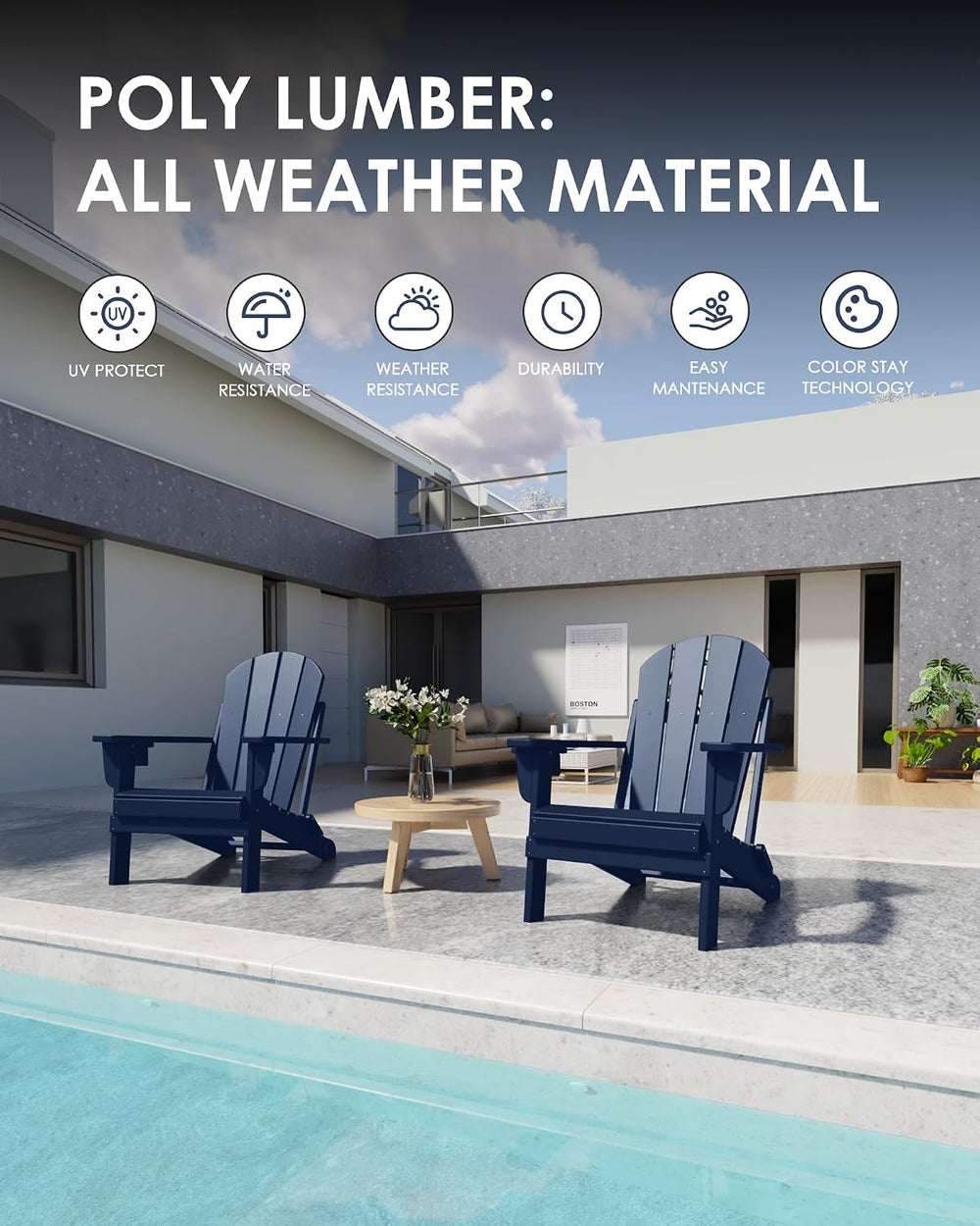 Folding Adirondack Chairs Set of 6, All-Weather Resistant HDPE Patio Firepit ...
