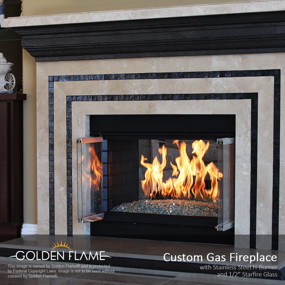 Golden Flame 18 x 6 in H-Burner, Natural Gas Fireplace & Fire Pit, 304 St...