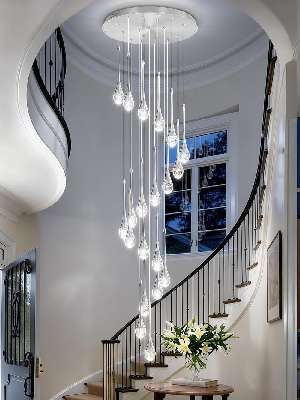 ykolupty H138 Modern Chandelier for High Ceiling 26-Lights Chrome Raindrop Ch...