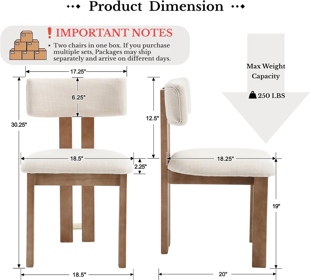 HNY Modern Linen Dining Chairs Set of 6 with Curved Back Support, Beige