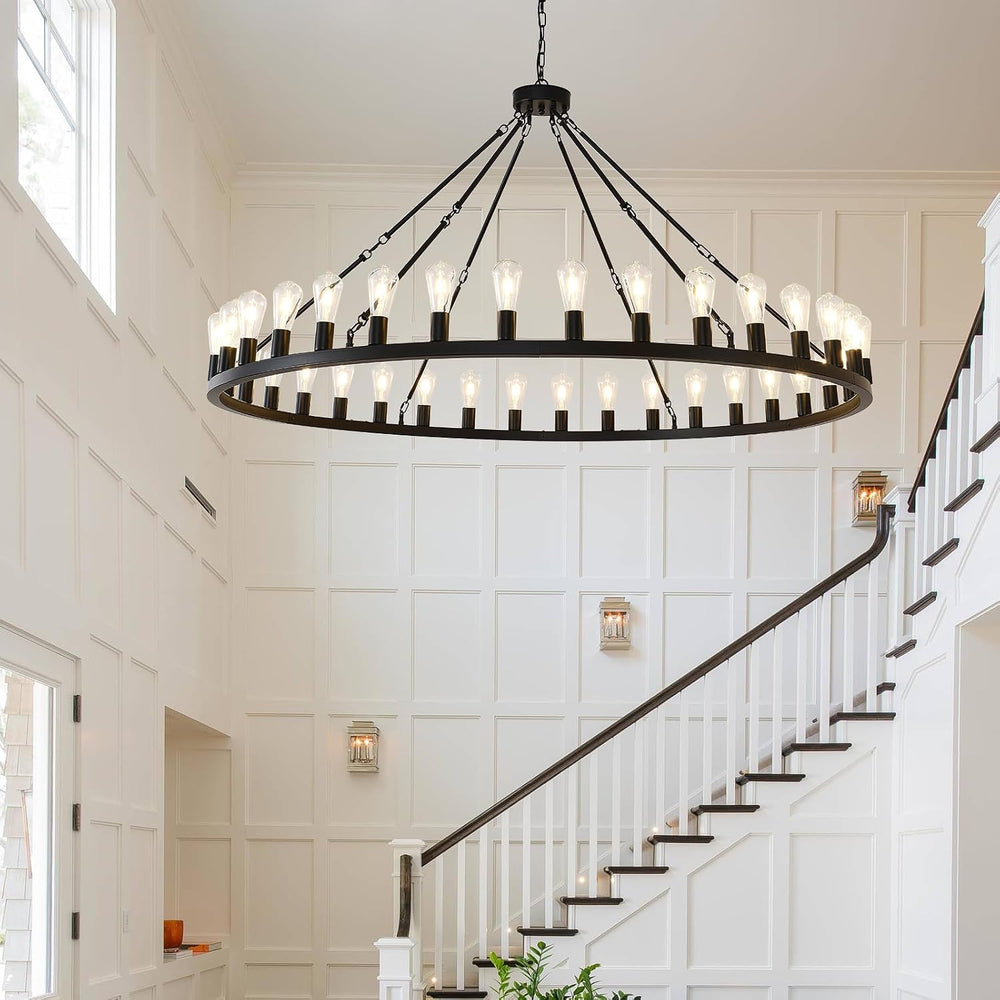 NILSE 64" Extra Large Wagon Wheel Chandelier 36-Light Round Light Fixture