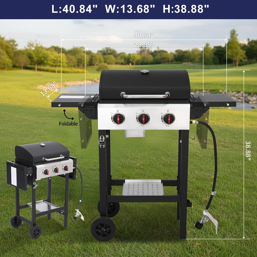 3-Burner Propane Gas Grill with Cast Iron Grate, 30,000 BTU Output & 252 ...