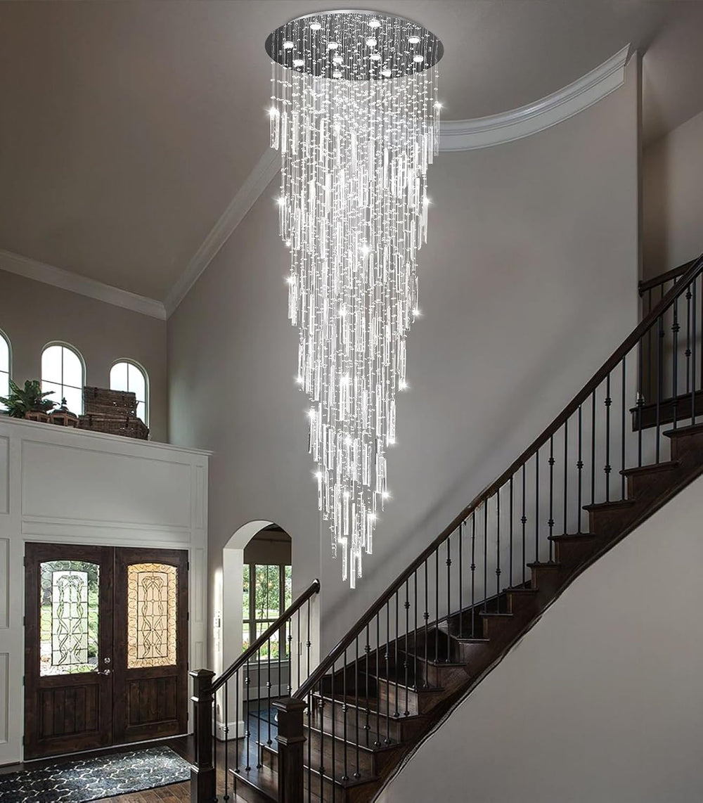 D32'' x H100'' Modern Crystal Chandelier High Ceiling Chandel...