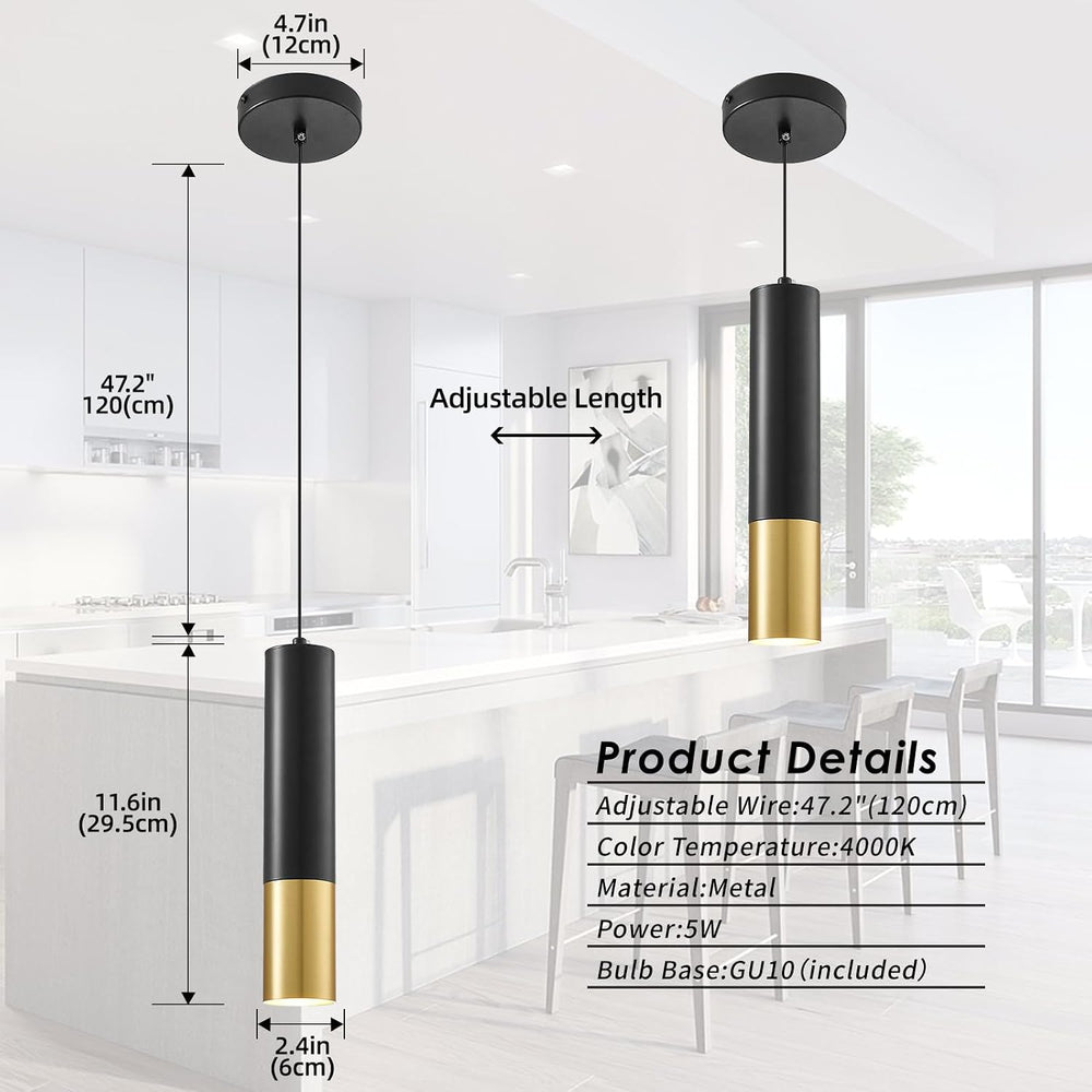 Modern Pendant Light Fixtures for Kitchen Island,2 Pack Black and Gold Pendan...