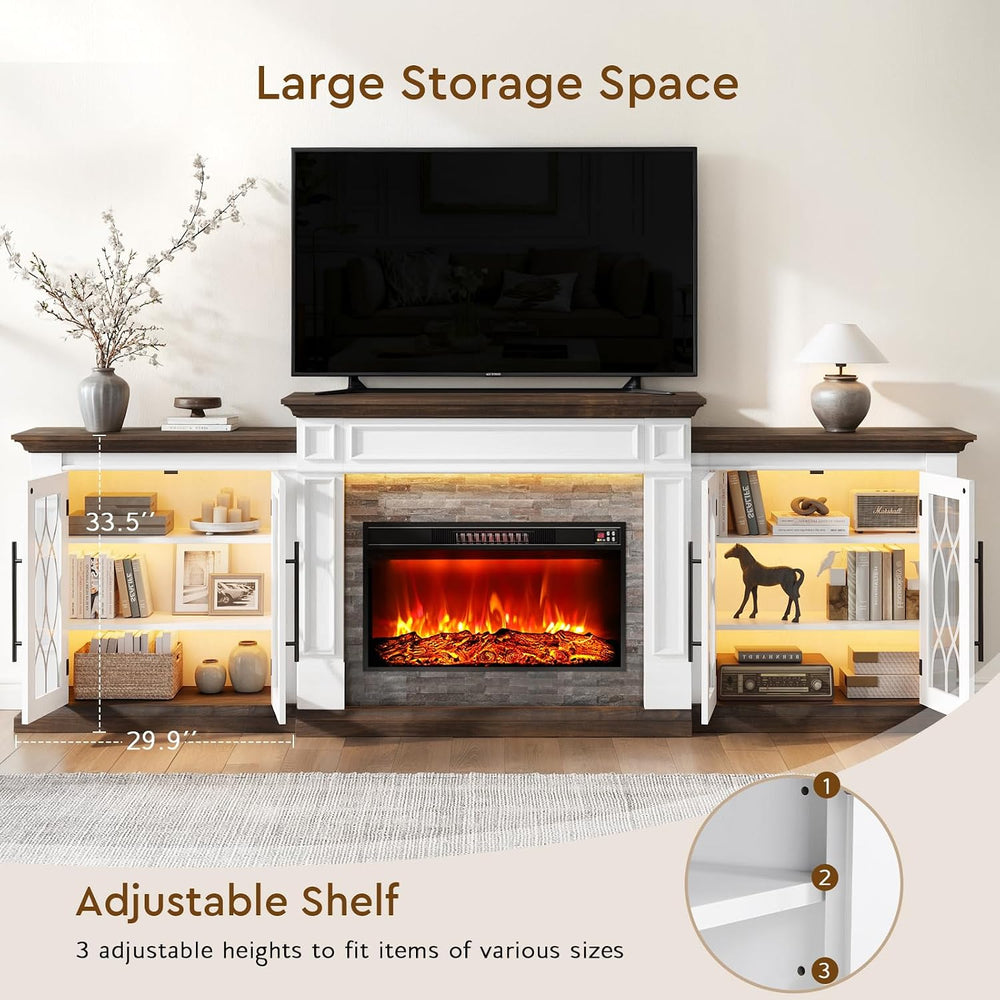 LGHM 104" LED Fireplace TV Stand with Outlet, 3 in 1 Electric Fireplace ...