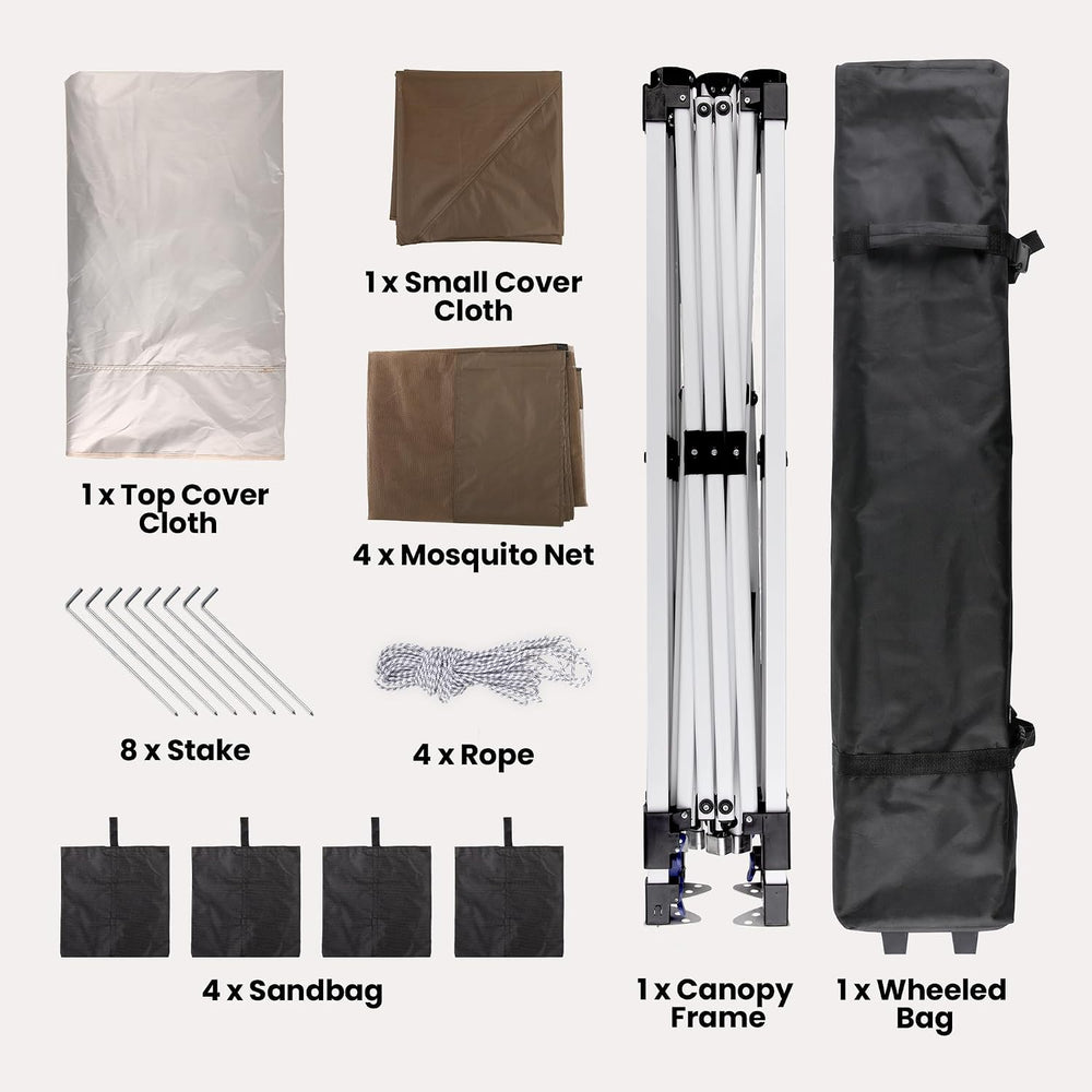 Bealife 11x11 Pop Up Gazebo Tent with Mosquito Netting - Beige