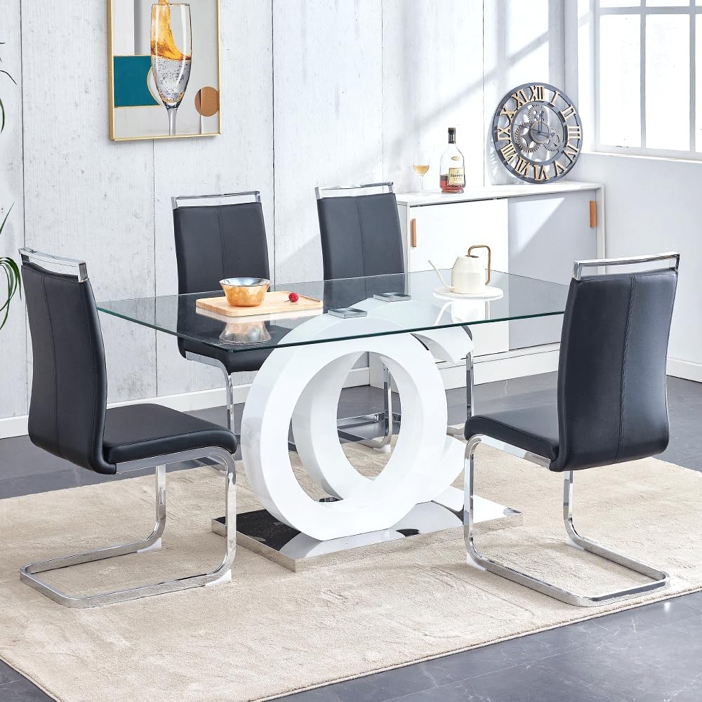 63'' Dining Table Set for 4, Modern Glass Dining Room Table Set for 4...