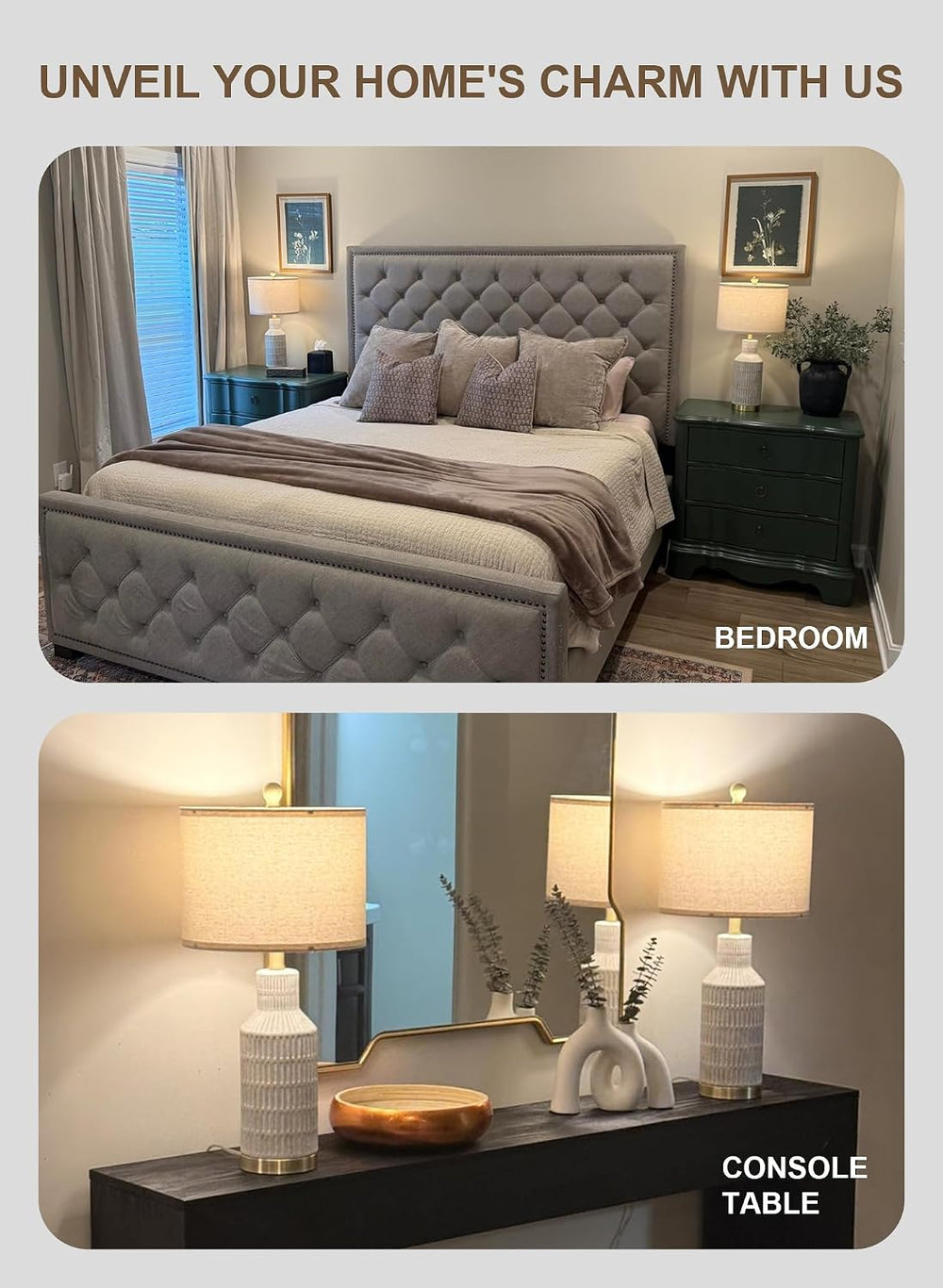 USumkky 25" Table Lamps Set of 2 - Modern Bedside Lamps for Living Room ...