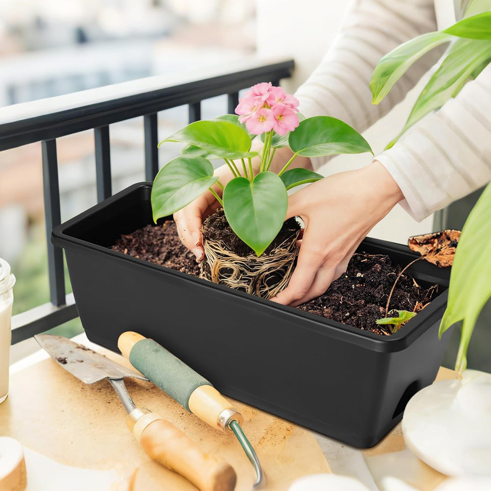 CADUKE 6 PCS Railing Planter Boxes, Black Planter Boxes with Bracket