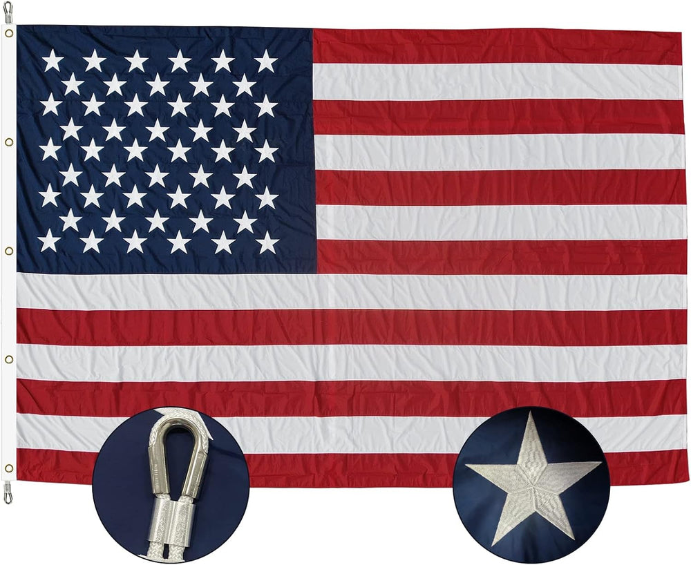 SYII American Flag 20x30 Ft Outdoor, Luxury Embroidered Stars and Roped Headi...