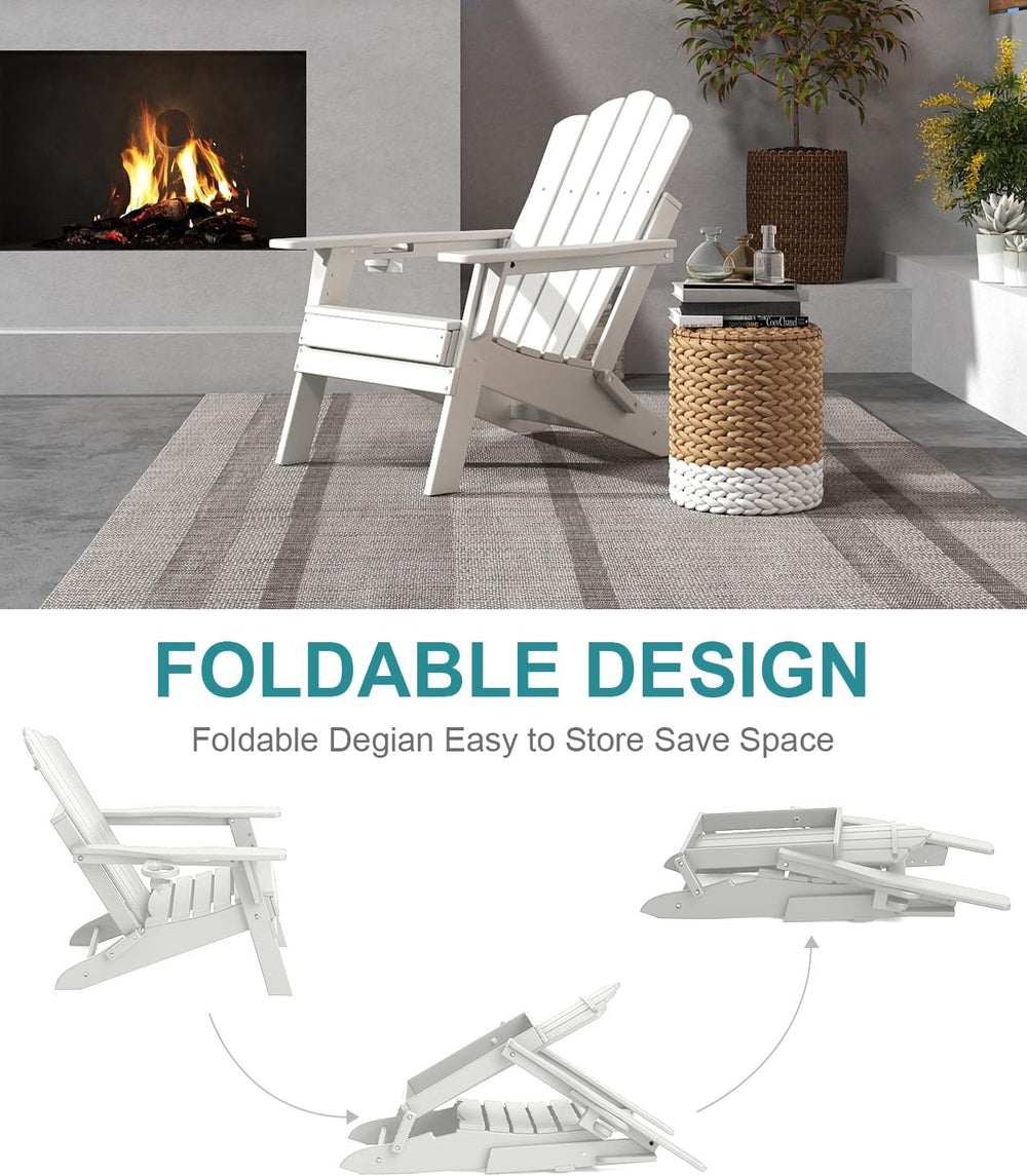 FOOWIN Adirondack Chair Set of 4, Folding HDPE Patio Chairs with Cup Holder, ...