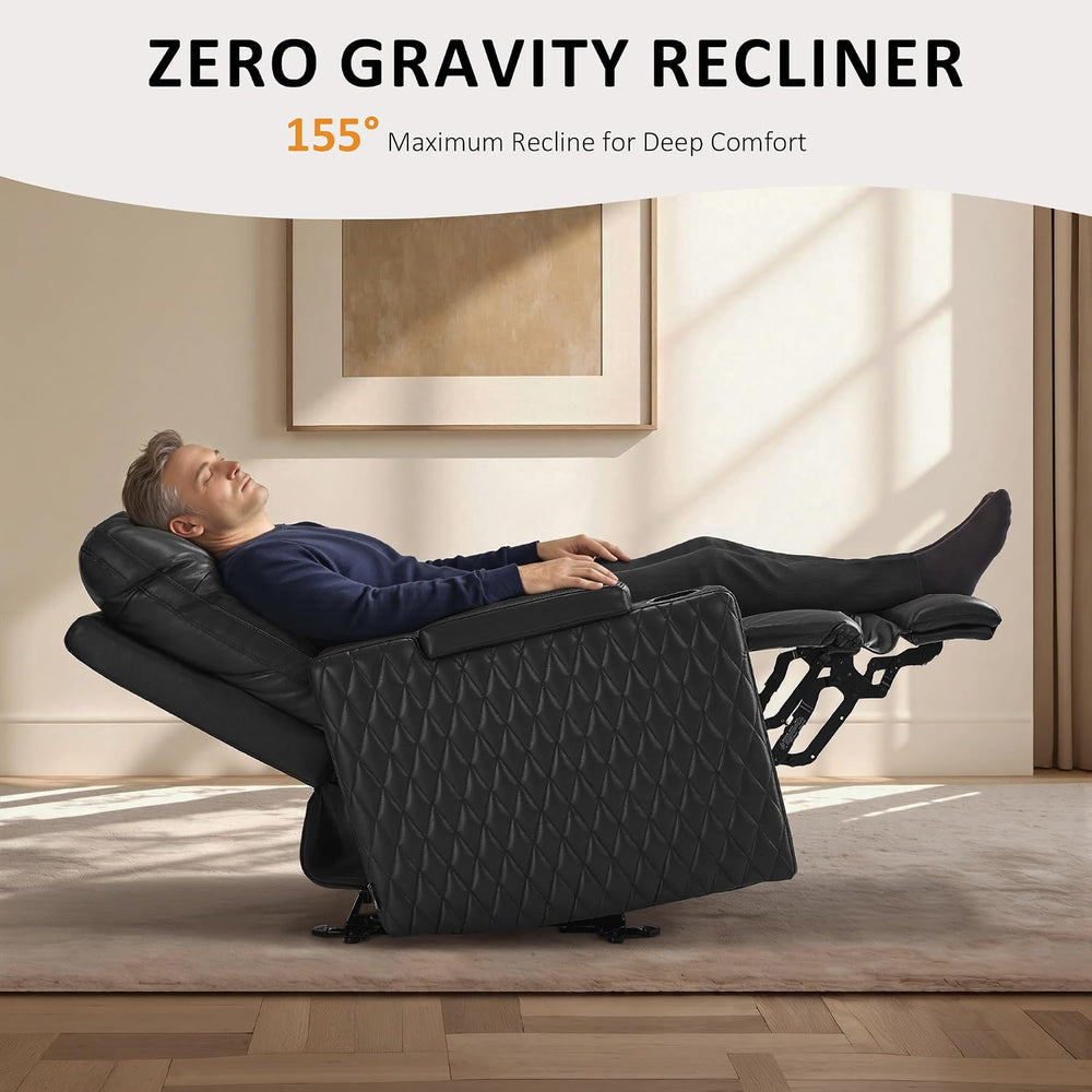 MCombo Oversized Leather Power Recliner Chair for Big and Tall (Black)