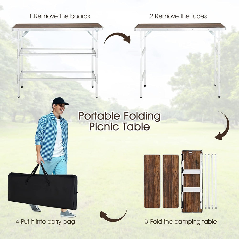 Goplus Folding Camping Table, Aluminum Portable Pop-Up Bar Table with 2-Tier ...
