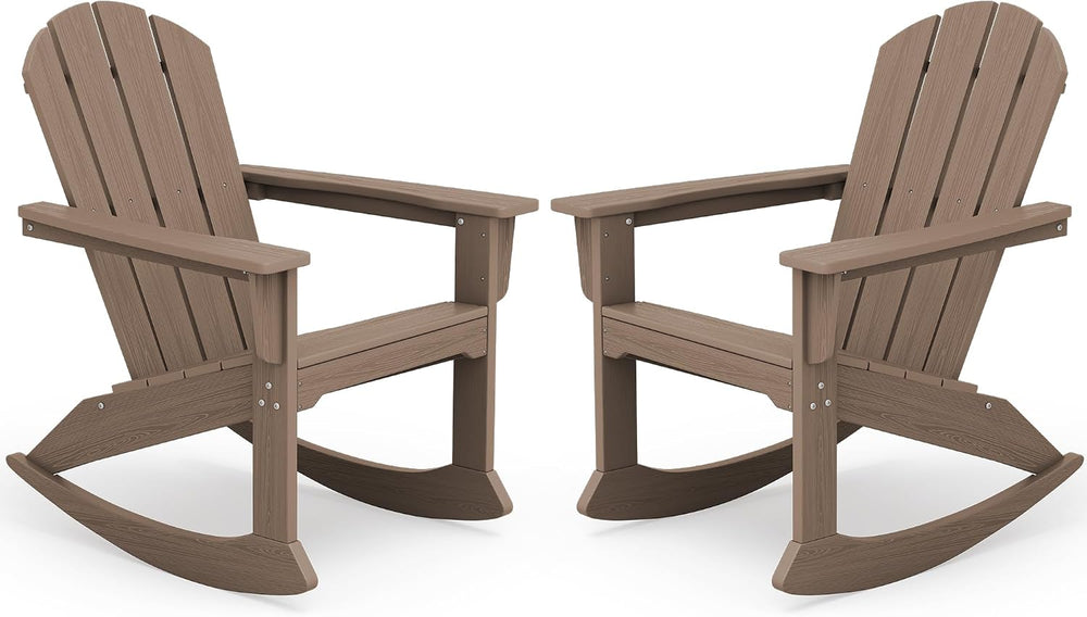 SERWALL Outdoor HDPE Adirondack Rocking Chairs, All-Weather, Coffee, 2PCS