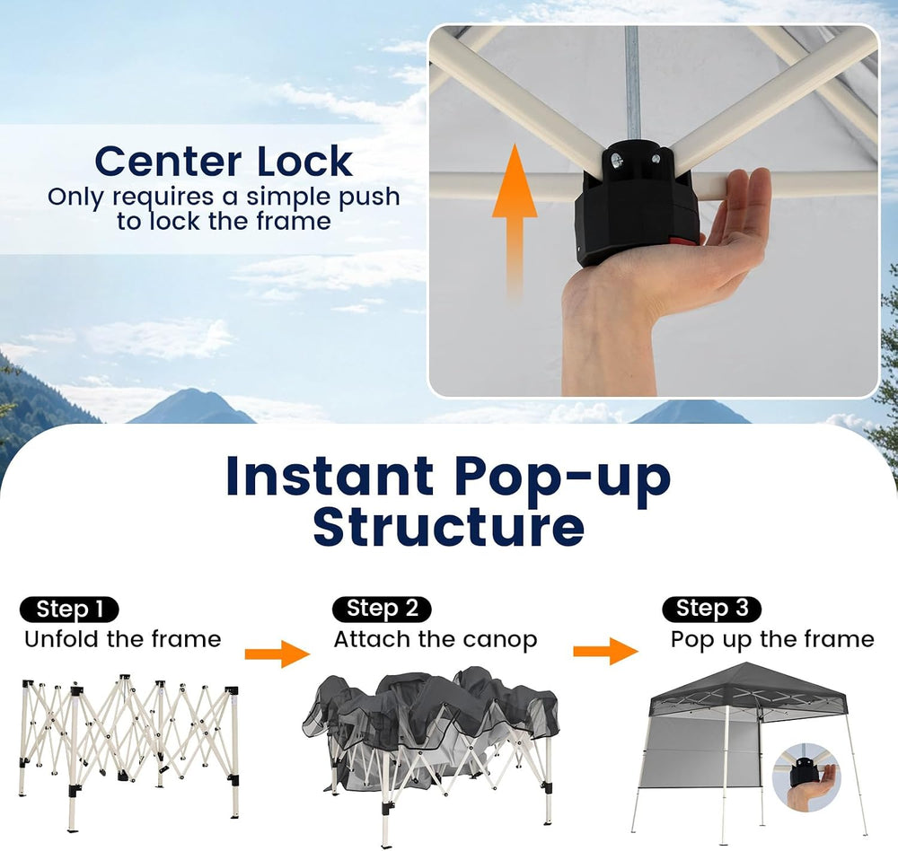 Tangkula 7x7 FT Pop Up Canopy with Center Lock & Sidewall, Gray