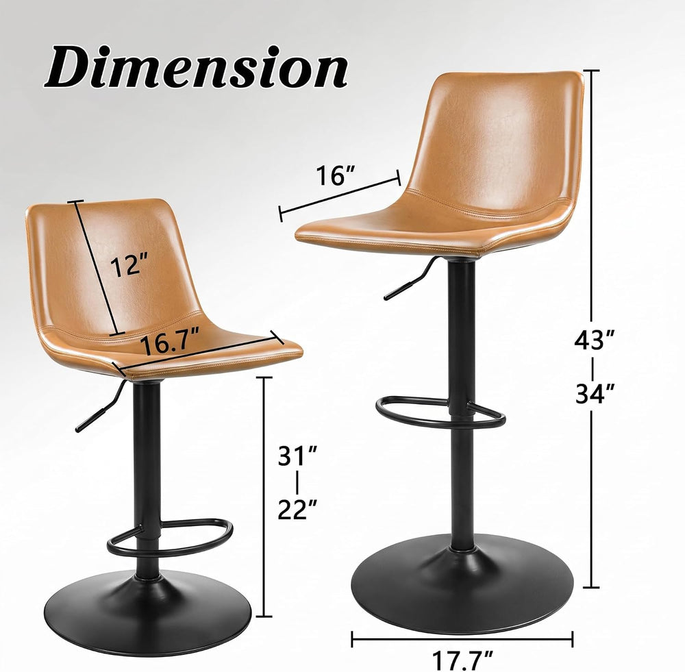 Waleaf Adjustable Bar Stools Set of 4, Modern Faux Leather Swivel Barstools