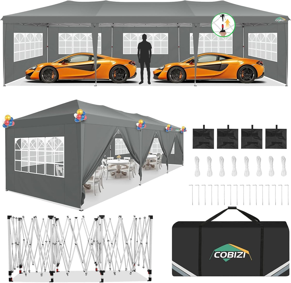 cobizi 10x30 pop up canopy tent with 8, main product view