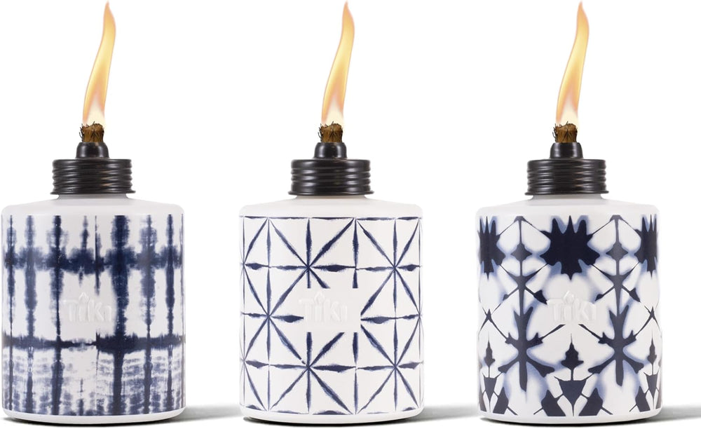 TIKI Glass Tie-Dye Tabletop Torches, 3-Pack – Decorative Outdoor TIKI Torches...