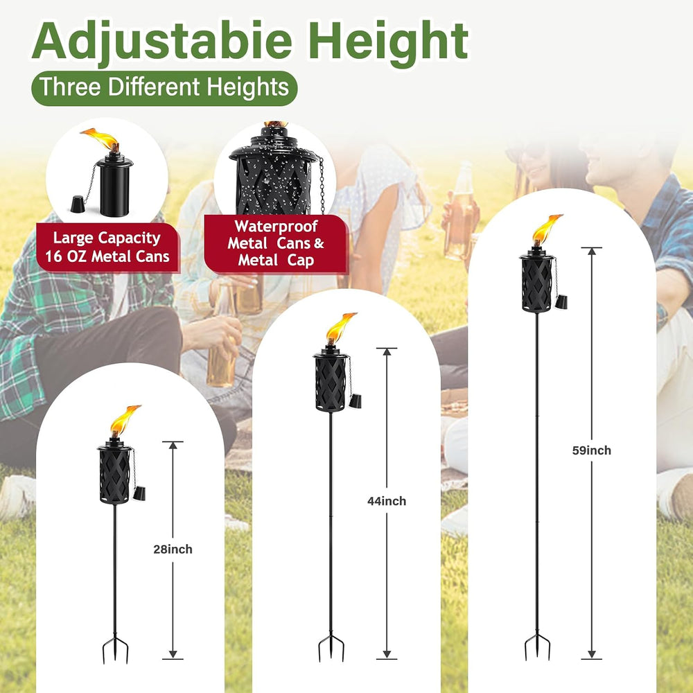 Citronella Torches for Outside Set of 4, 16 Oz Outdoor Torches with 3-Prong G...
