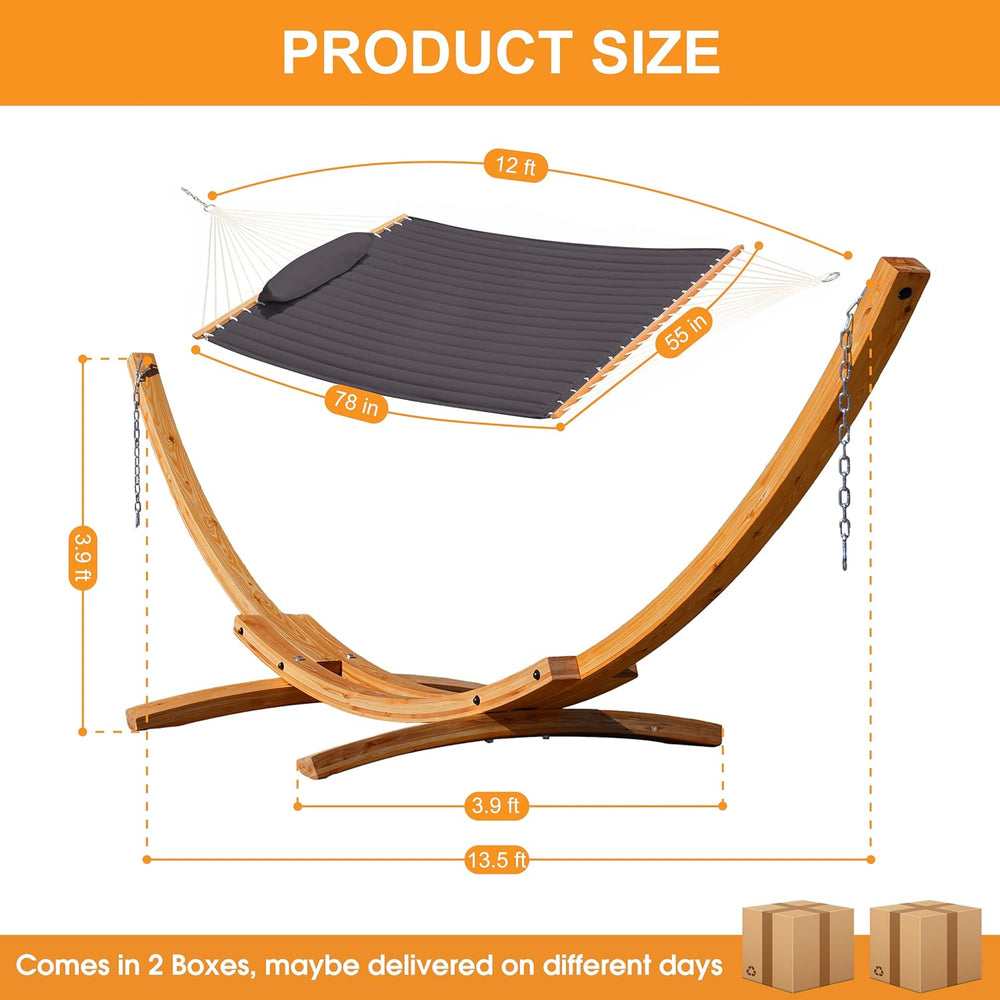 Lazy Daze 12 FT Double Quilted Hammock and 13 FT Natural Wood Arc Stand