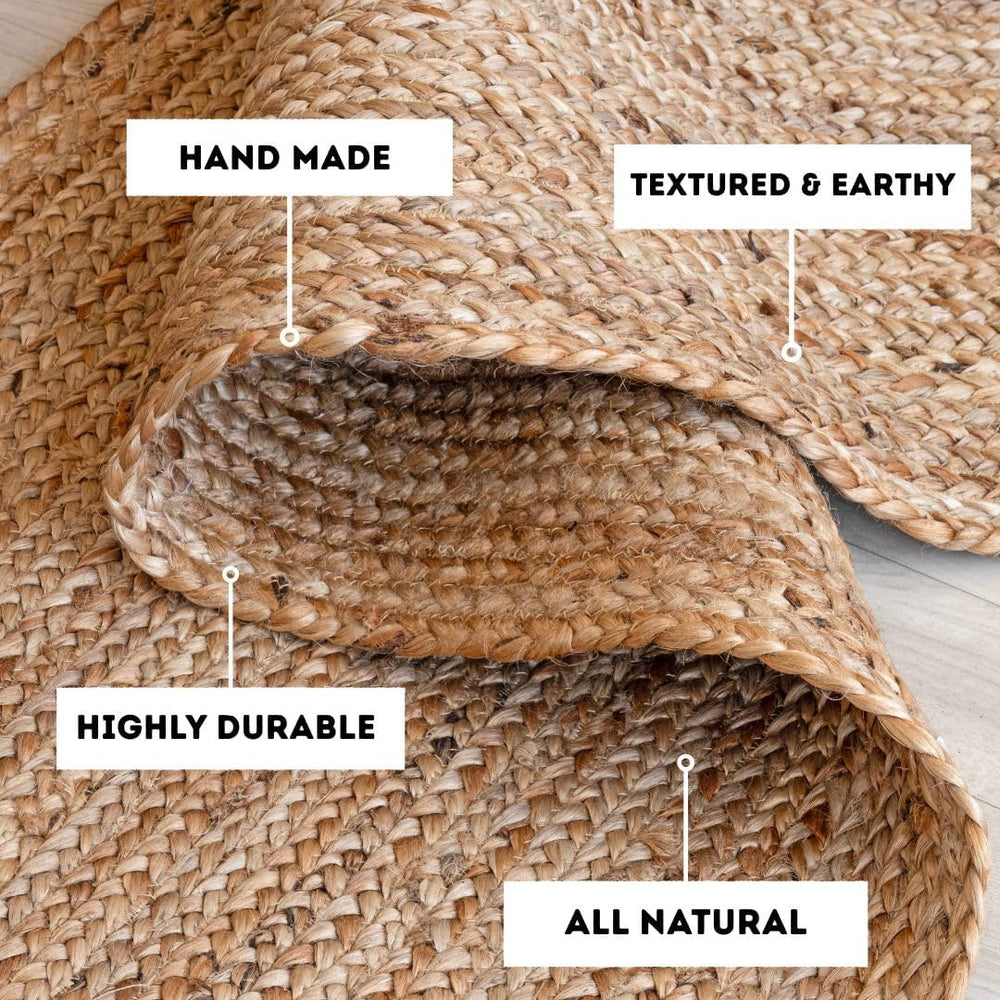 HOMEMONDE Solid Braided Jute Area Rug | 8' x 10' | Natural