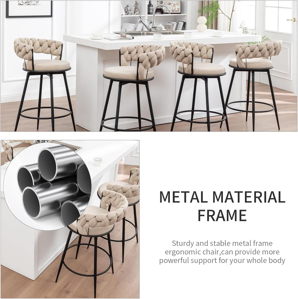 Swivel Bar Stools Set of 2, Modern Barstools with Woven Back, Velvet Counter ...