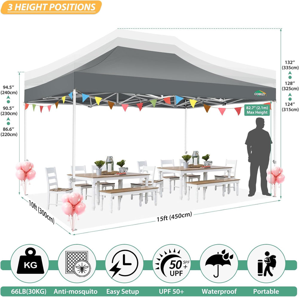 COBIZI 10x15 Heavy Duty Pop Up Canopy Tent with 4 Mosquito Netting Walls