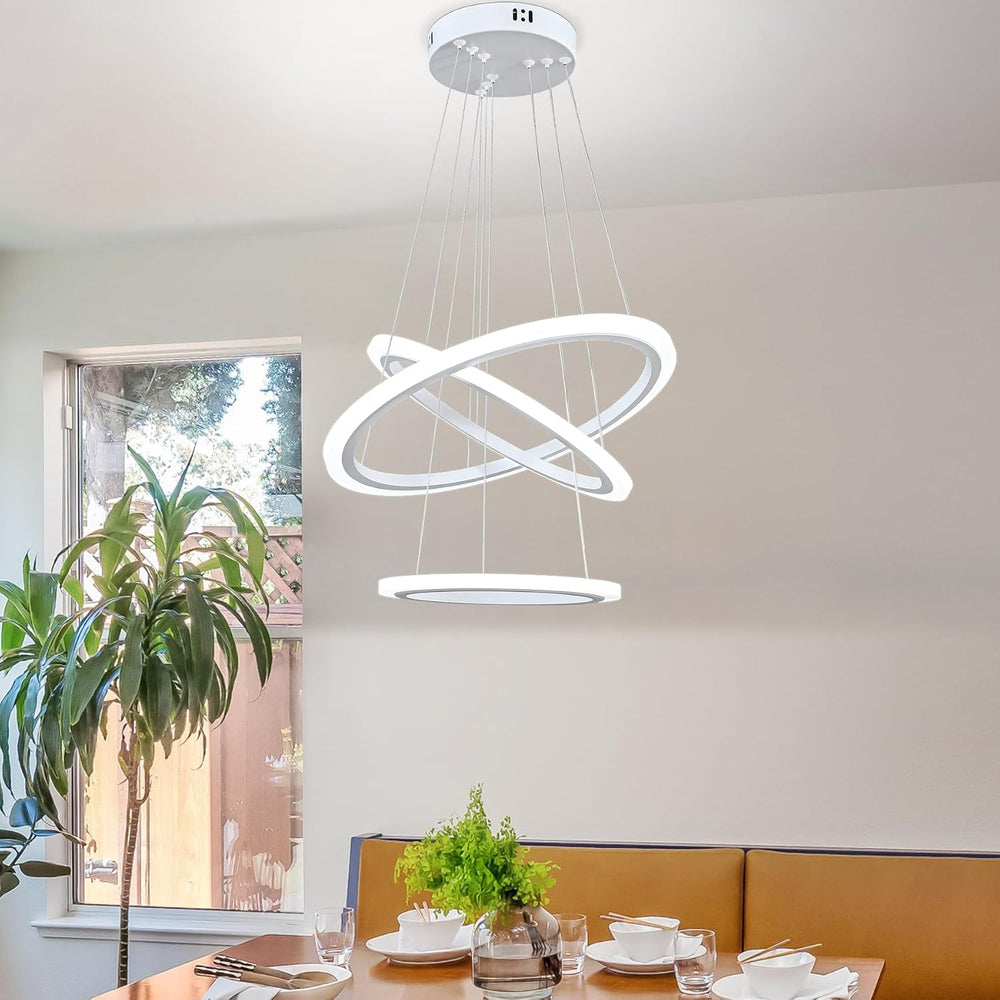 O'NEELDY Modern LED Chandeliers White Pendant Light Fixture 3 Ring Flush ...
