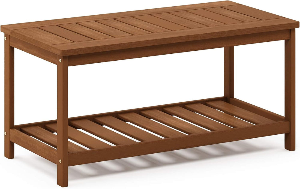 Furinno TIOMAN 2-Tier Outdoor Patio Table with Open Shelf, Natural