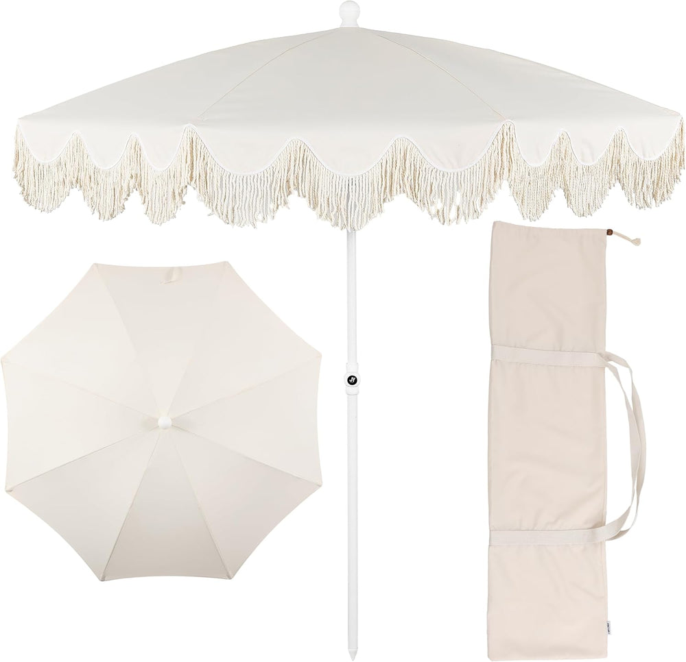 JONATHAN Y UMB1003 Mariner 6.5 ft. Cottage Fringe Tassel Market Beach Umbrell...
